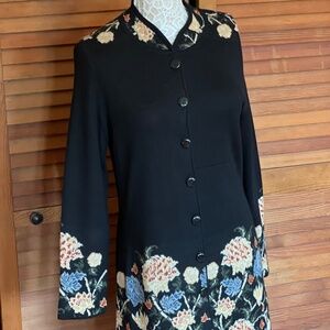 NEW NOVICA Baby Alpaca Peruvian Midnight Floral Long Knit Cardigan Sweat…